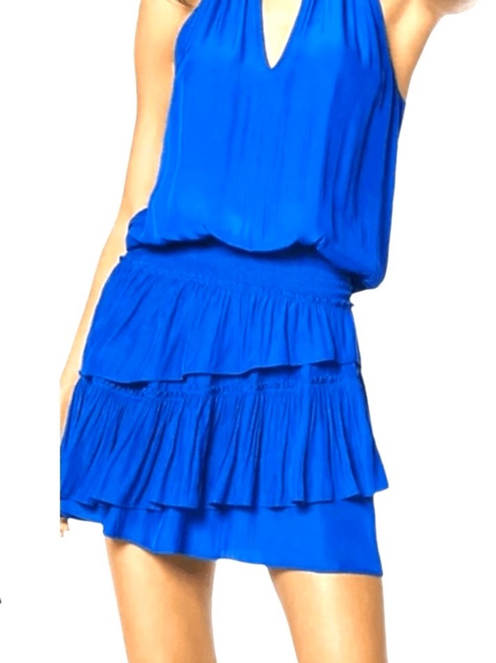 Ramy Brook Alexandra Silk Royal Blue Dress with Tiered Skirt and Halter Top